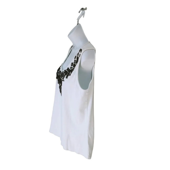 Jessica Ribbed Tank Top White Black Rhinestones 1X - Picture 4 of 6
